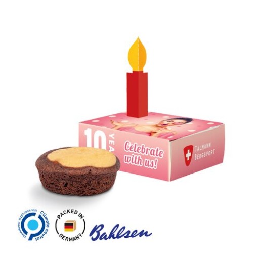 Minikuchen Werbebox aus weißem Karton Bahlsen Choline Mini Butterrührkuchen