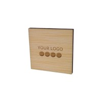 Badge Bamboo Square 40 mm, Magnet, Engraving