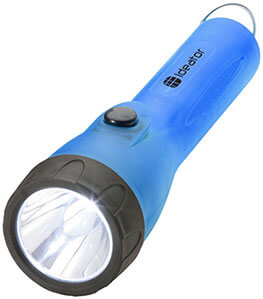 Blaue Taschenlampe mit Druckbeispiel