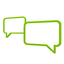 Sprechen Sie mit uns! Zwei grüne Sprechblasen
