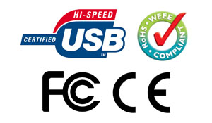 Zertifikate unserer Qualitäts-Werbe-USB-Sticks | certified High Speed USB  RoHS & WEEE | FCC | CE
